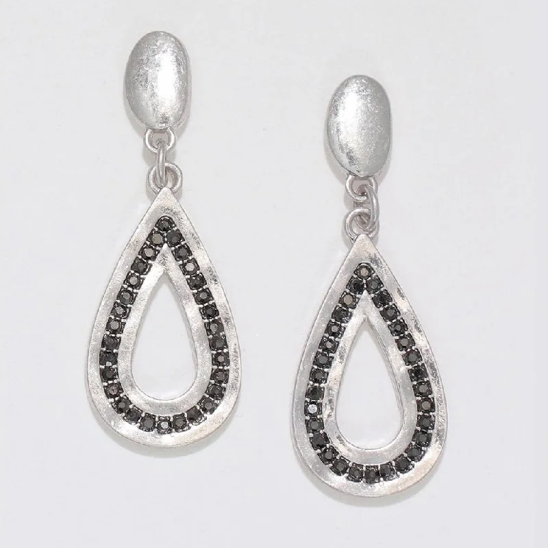 Ladies Infinity Loop Earrings -Periwinkle by Barlow : Silver drops with gray crystals - Earrings