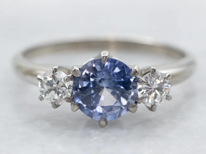 Ladies Dragon Engagement Rings -White Gold Round Cut Sapphire Engagement Ring with Diamond Accents