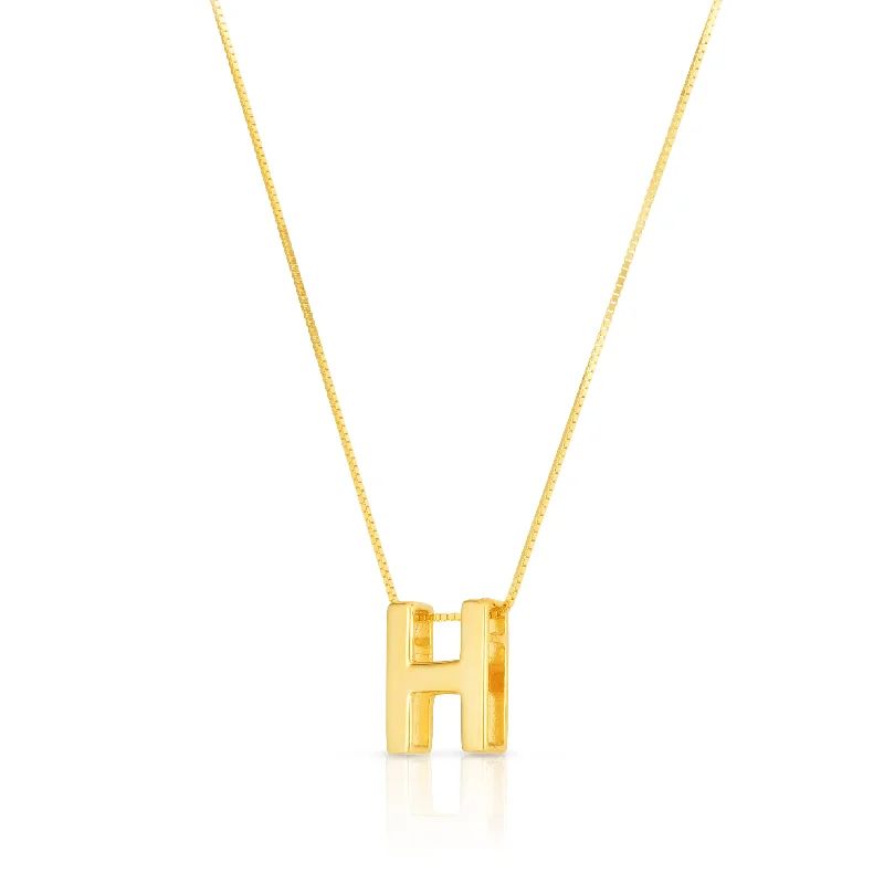 Ladies Necklaces with Moon Shine-14K Gold Block Letter Initial H Necklace