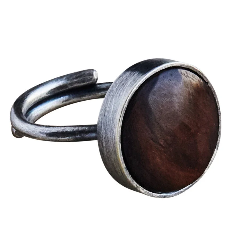 Ladies Thick Bold Rings -Penny Ring, Silver, Dark Wood