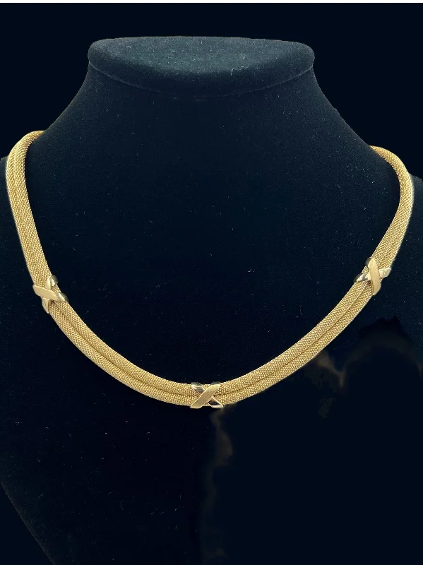 Ladies Necklaces for Special Spark-Two Row Mesh Yellow Gold Necklace