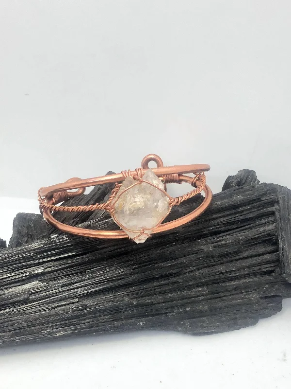 Ladies Bracelets Wave Spark-Herkimer Diamond Single Handmade Copper Wirewrapped Bangle Bracelet