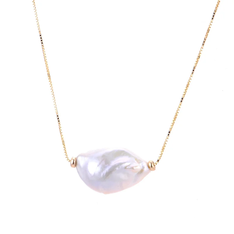 Ladies Necklaces with Cyan Euclase-14KT Yellow Gold Freshwater Pearl Necklace