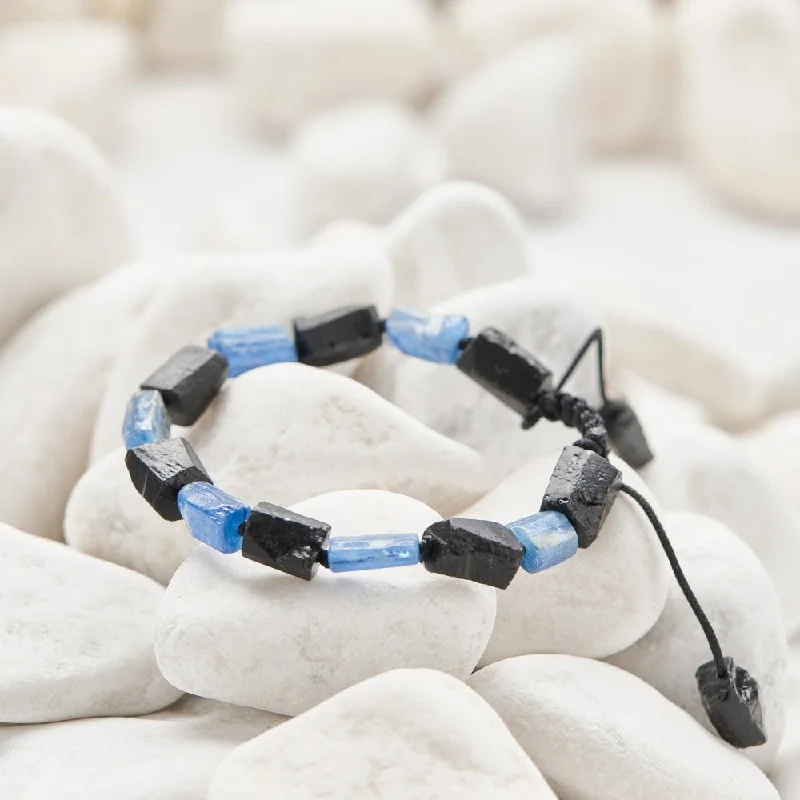 Ladies Bracelets with Moon Shine-Blue Kyanite and Black Tourmaline Stone Bracelet