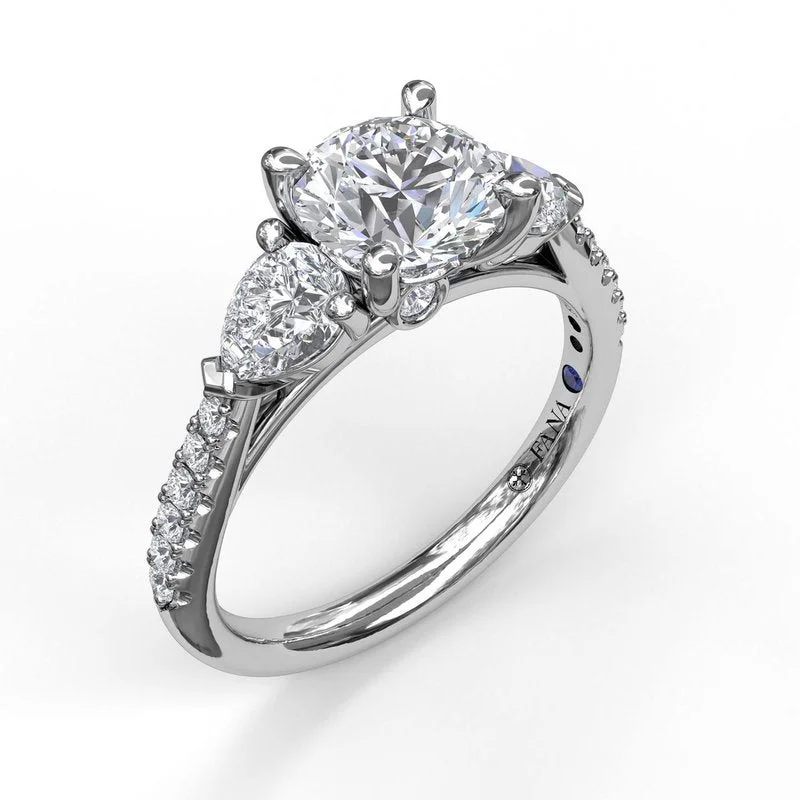 Ladies Birthstone Engagement Rings -Three-Stone Engagement Ring With Pear Cut Side Stones S3756