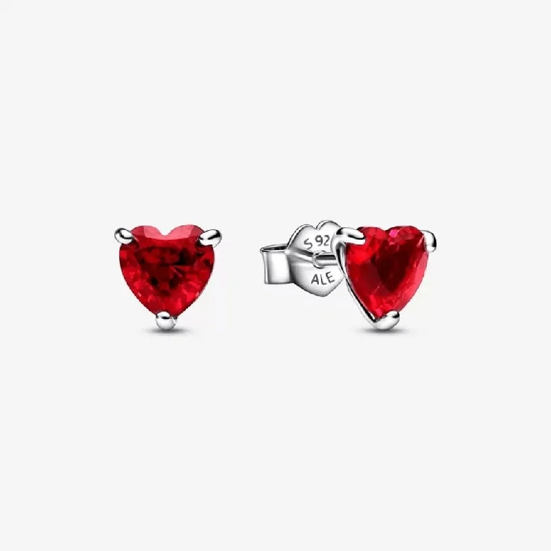 Ladies Space Age Earrings -PANDORA : Red Heart Stud Earrings