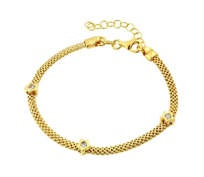 Ladies Bracelets with Etched Glow-Silver 925 Gold Plated Three Clear CZ Bracelet - ECB00021Y