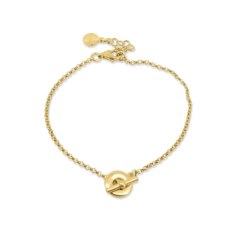 Ladies Bracelets with Yellow Heliodor-Gold Plated 925 Sterling Silver Rolo Donut Bar Adjustable Bracelet - ITB00333-GP