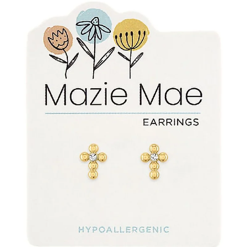 Ladies Pink Quartz Earrings -Center Court : Gold Bubble Cross Stud Mazie Mae Earrings