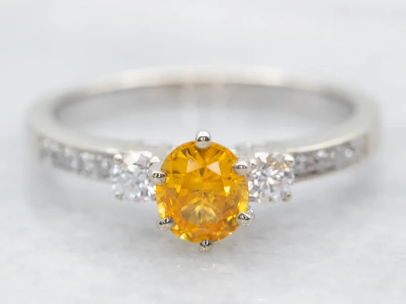 Ladies Radiant Cut Engagement Rings -Modern Yellow Sapphire and Diamond Engagement Ring