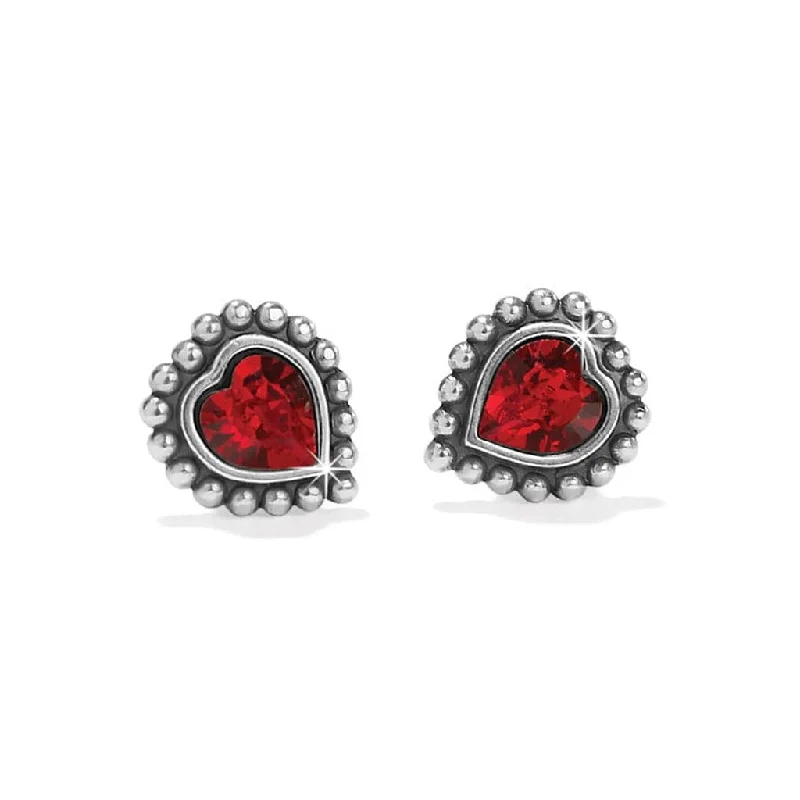 Ladies Shimmering Gem Earrings -Brighton: Shimmer Heart Mini Post Earrings in Silver Red