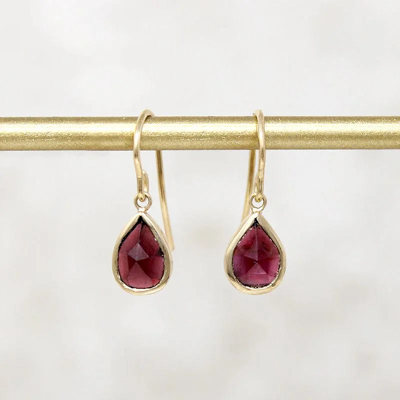 Ladies Threader Style Earrings -Sultry Antique Rose Cut Garnet & Gold Drop Earrings