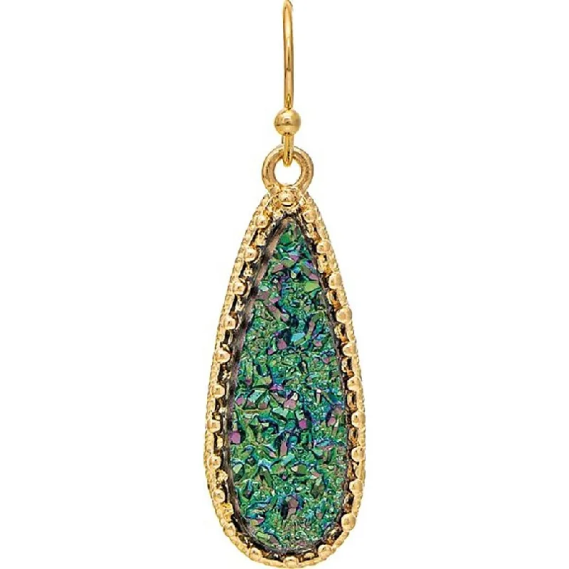 Ladies Group Unity Earrings -Rain : Gold Green Druzy Teardrop Earring