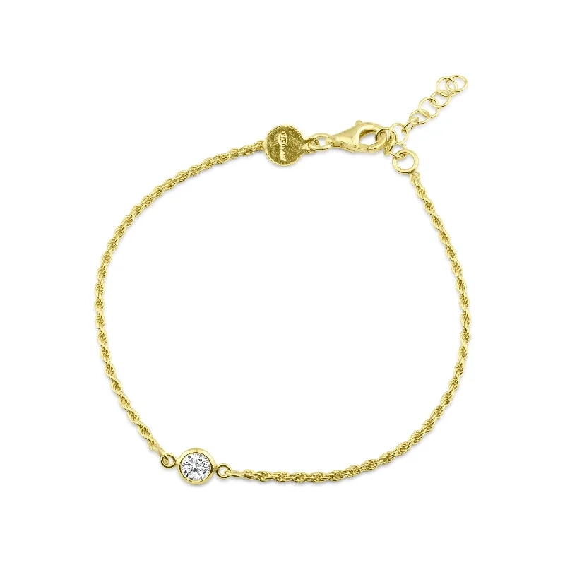 Ladies Bracelets with Clear Natrolite-Gold Plated 925 Sterling Silver Rope Clear CZ Adjustable Bracelet - ITB00331-GP