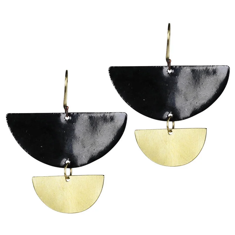 Ladies Sister Bond Rings -Donte Earring, Two Semi Circles Black Enamel & Brass