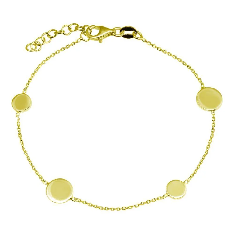 Ladies Bracelets with Crescent Shine-Gold Plated 925 Sterling Silver SIngle Strand Bracelet with 4 Disc - VGB24GP