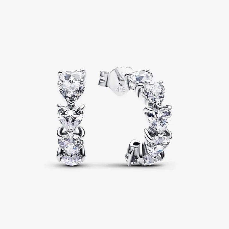 Ladies Quirky Design Earrings -PANDORA : Sparkling Hearts Open Hoop Earrings