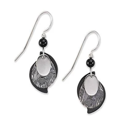 Ladies Rough Texture Earrings -Silver Forest Earrings Silver Black Layered Teadrop