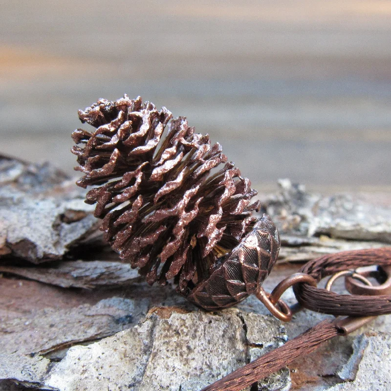 Ladies Necklaces with Yellow Xenotime-Pine Cone Pendant Necklace Made with Real Brown Shimmer Pinecone