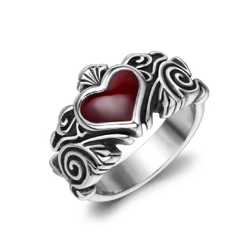 Ladies Tropical Vibe Rings -Stainless Steel Vintage Red Heart Ring