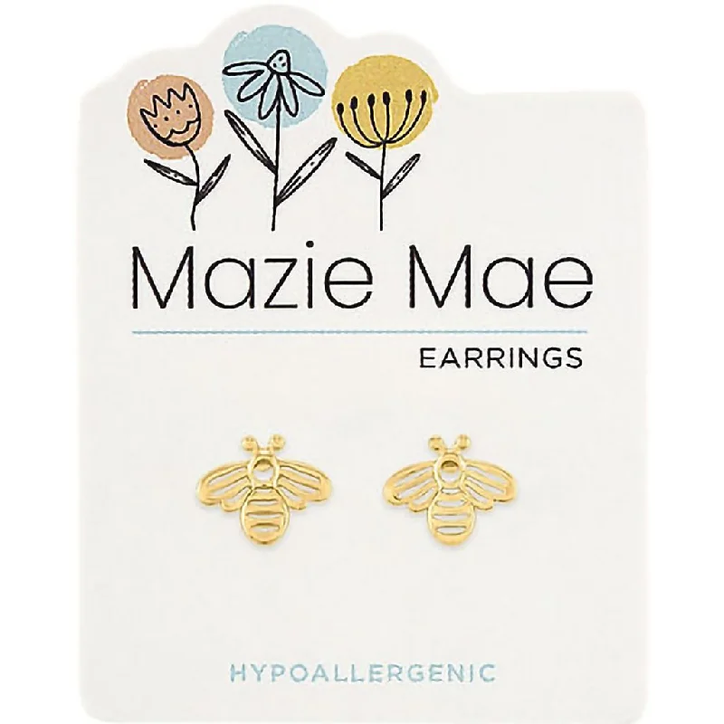 Ladies Geometric Shape Earrings -Center Court : Gold Bee Stud Mazie Mae Earrings