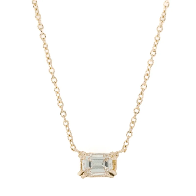 Ladies Necklaces with Cyan Euclase-0.41ctw Emerald Cut Diamond Solitaire 16" Necklace in 14K Rose Gold