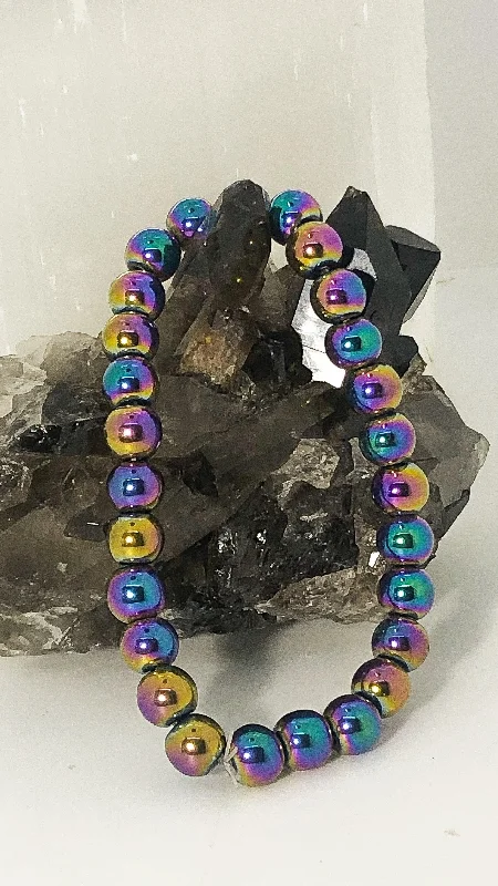 Ladies Bracelets with Navy Sodalite-Rainbow Hematite Stretchy Bracelet