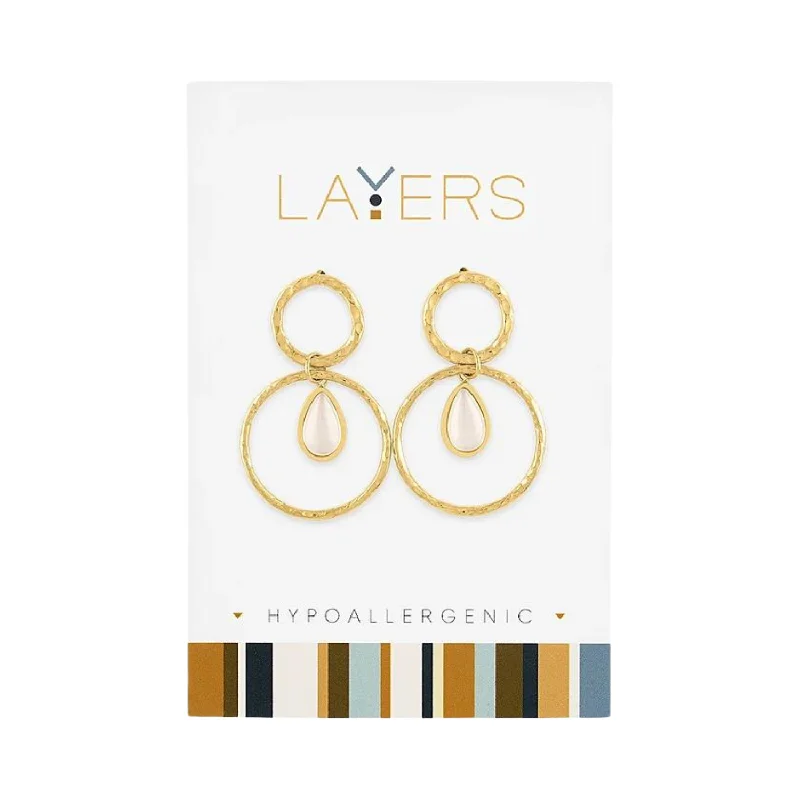 Ladies Strength Symbol Earrings -Gold Double Hoop Dangle Layers Earrings