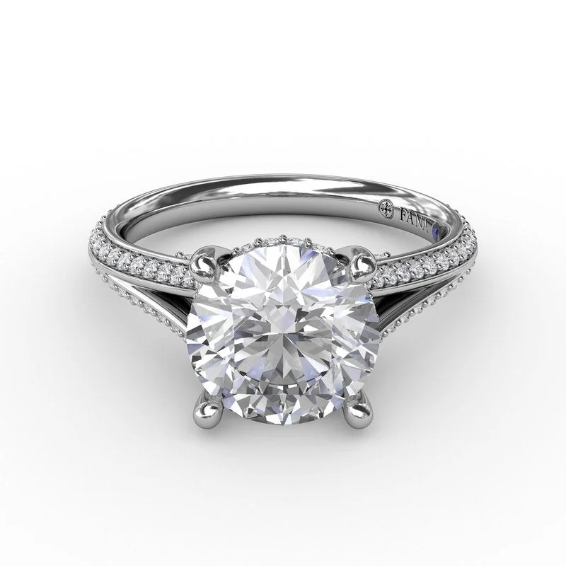 Ladies Heart-Shaped Engagement Rings -Contemporary Solitaire Diamond Engagement Ring With Split-Shank Diamond Band S3323