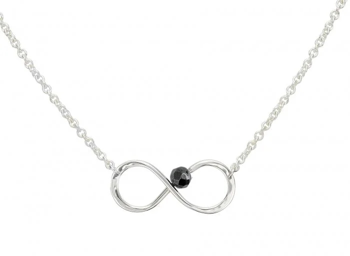 Ladies Necklaces Timeless Glow-Hematite Infinity Necklace in Silver by E.L. Designs