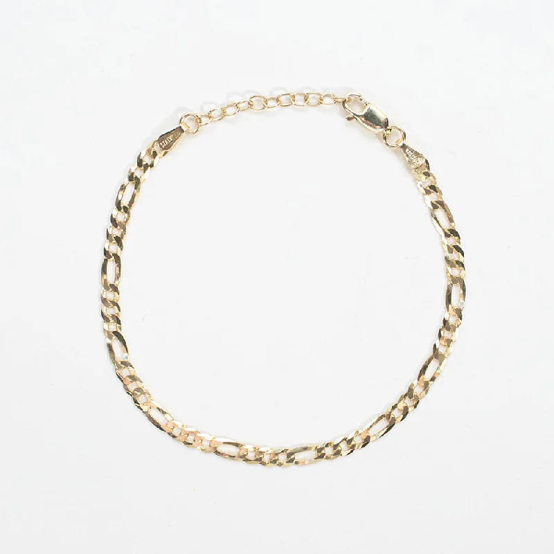 Ladies Bracelets Gift Spark-Gold Plated Flat Figaro Chain Bracelet