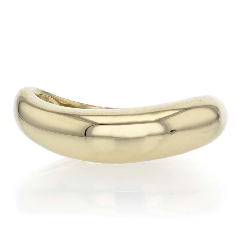 Ladies White Pearl Rings -14K Yellow Gold Curved Dome Ring