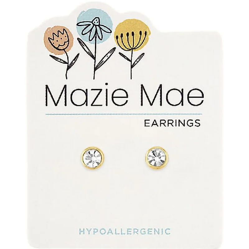 Ladies Elephant Trunk Earrings -Center Court : Gold CZ Stud Mazie Mae Earrings