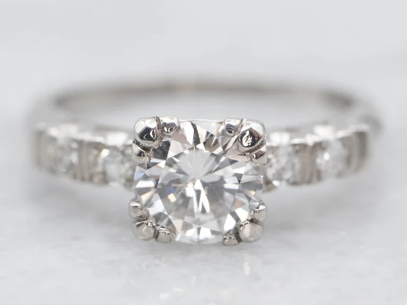 Ladies Dreamy Engagement Rings -Platinum Diamond Engagement Ring with Diamond Accents