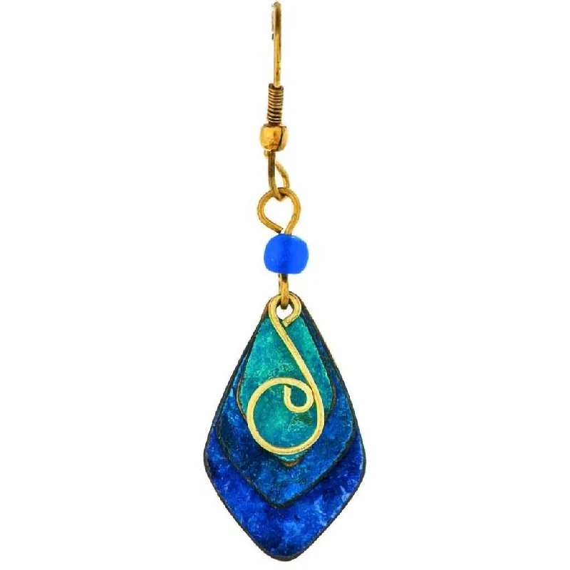 Ladies Acrylic Drop Earrings -Rain : Blue Patina Colors Layered Earrings