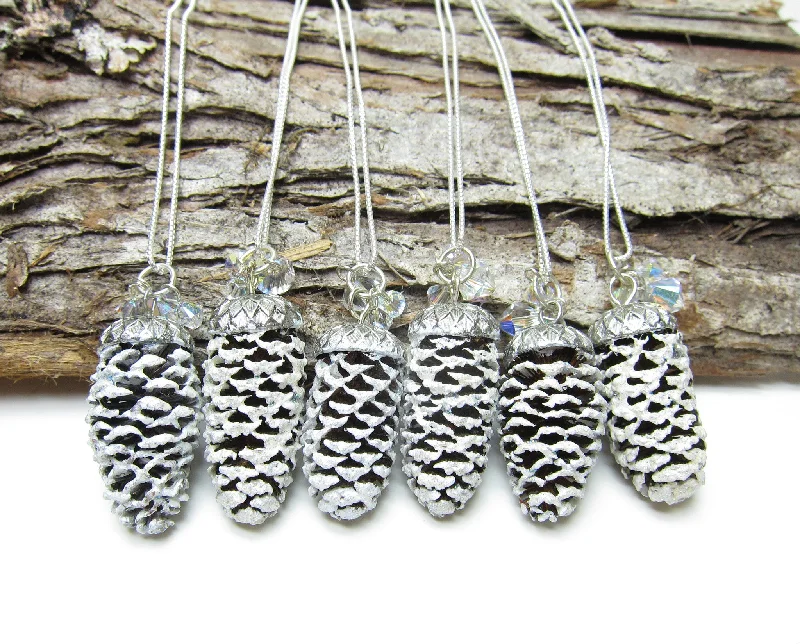 Ladies Necklaces for Dance Shine-Pine Cone Necklaces Set of 6 Bridesmaid Gifts for Winter Wedding