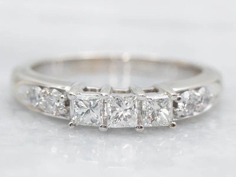 Ladies Petite Engagement Rings -Round and Princess Cut Diamond Engagement Ring