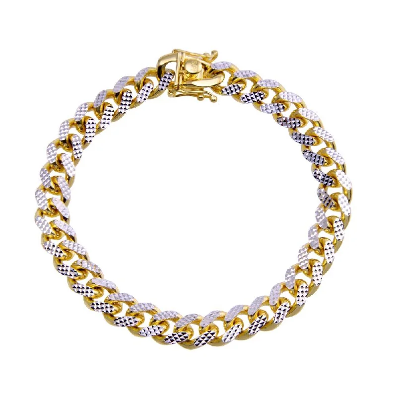 Ladies Bracelets for Party Glow-Gold Plated 925 Sterling Silver Diamond Cut Miami Curb Bracelet 8.3mm - CH953B GP