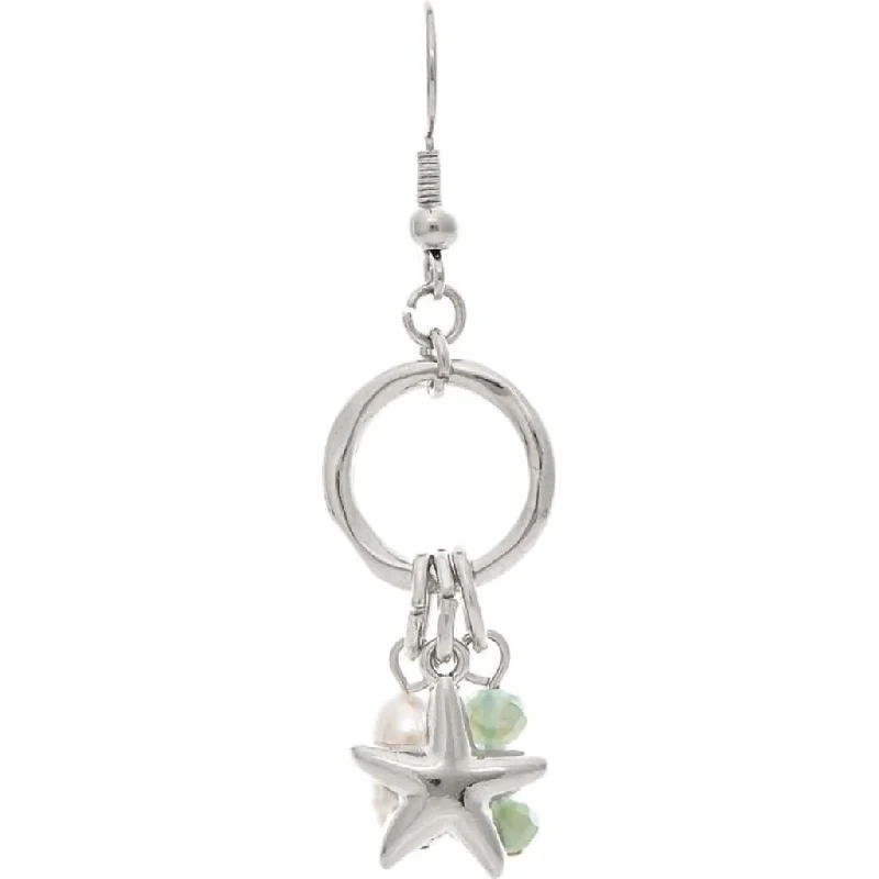 Ladies Nature Motif Earrings -Rain :   Silver Starfish Pearl Charm Earring