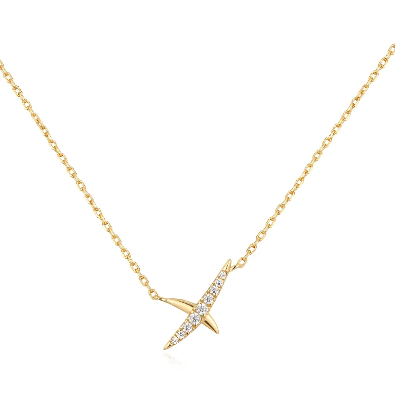 Ladies Necklaces with Compass Glow-Pave Kiss Necklace in Yellow Gold by Ania Haie