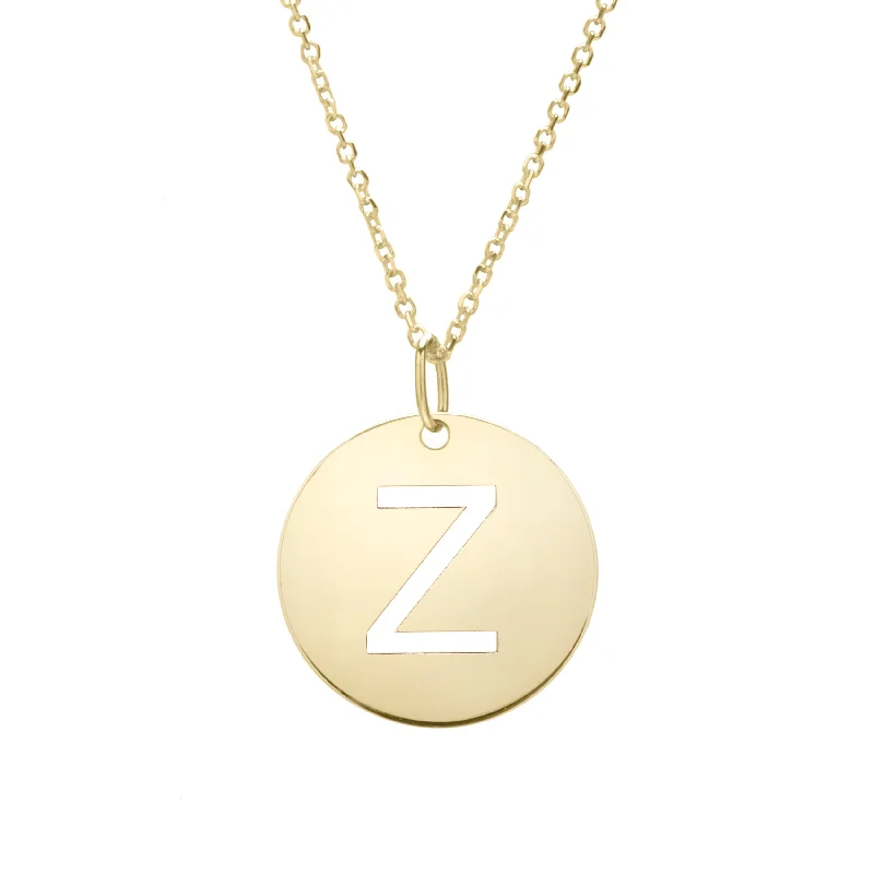 Ladies Necklaces with Striped Agate-14K Gold Disc Initial Z Necklace