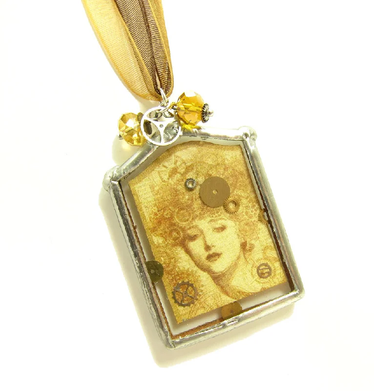 Ladies Necklaces with Bold Gems-Soldered Pendant Necklace with Art Nouveau Steampunk Debutante