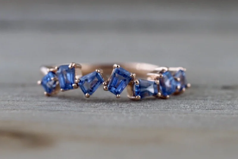 Ladies Zodiac Sign Rings -Staggered Sapphire Baguette Ring