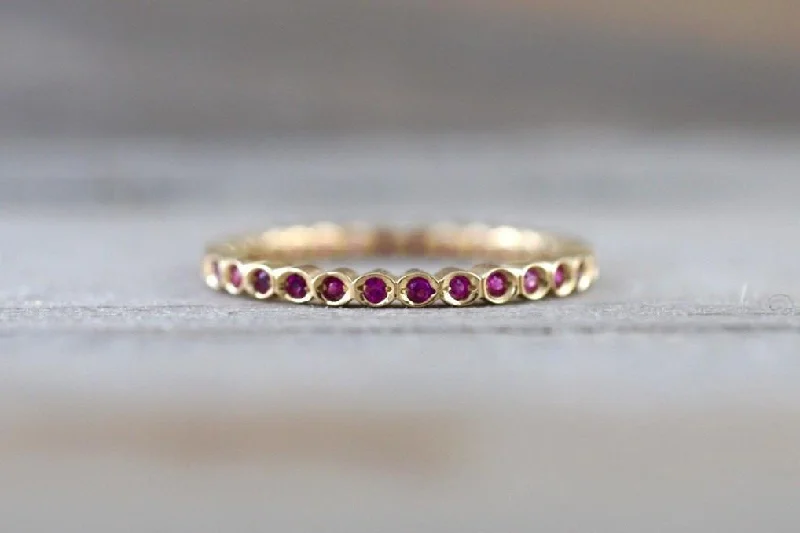 Ladies Knuckle Style Rings -14k Yellow Gold Ruby Bezel Vintage Bezel Full Eternity Band Ring Anniversary