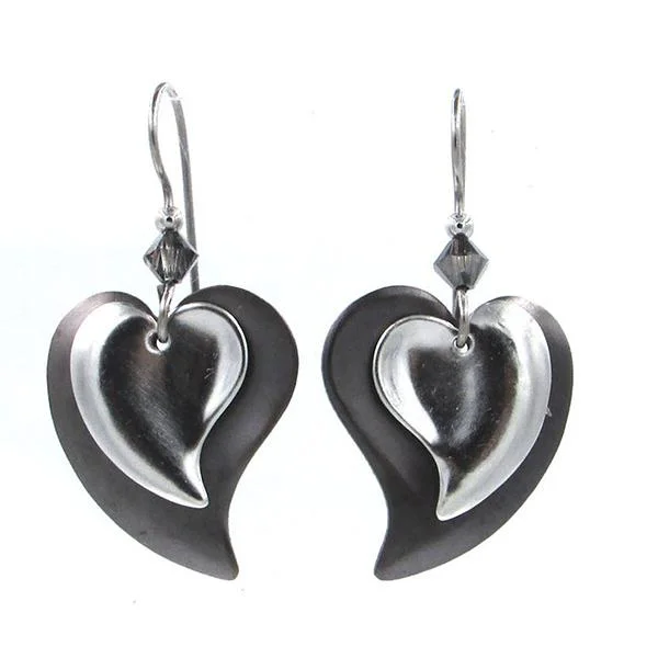 Ladies Hexagon Gem Earrings -Silver Forest Earrings Silver Black Layered Heart