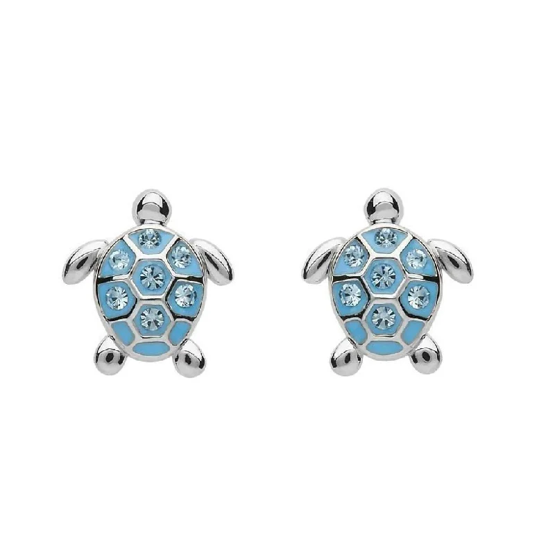 Ladies Starry Night Earrings -Ocean : Stud Turtle Earrings with Blue Crystals