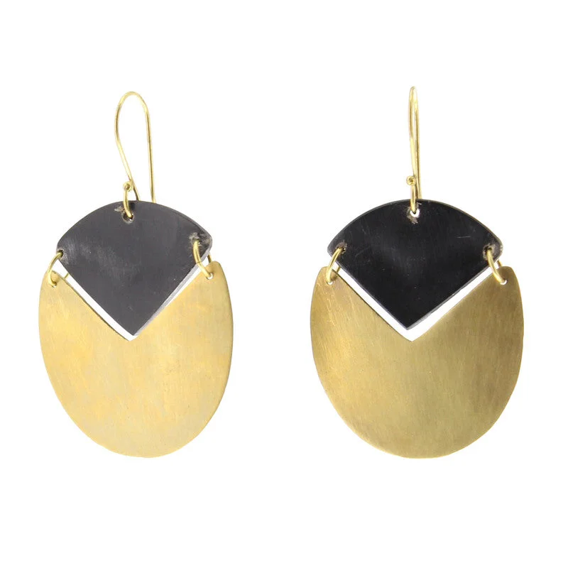 Ladies Quirky Design Rings -Padang Linked Oval Earring - Dark Horn, Brass