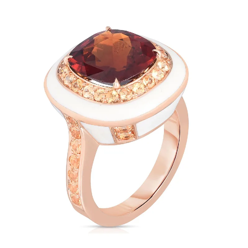 Ladies Diamond Accent Rings -18K Rose Gold and White Enamel Spessartite Ring