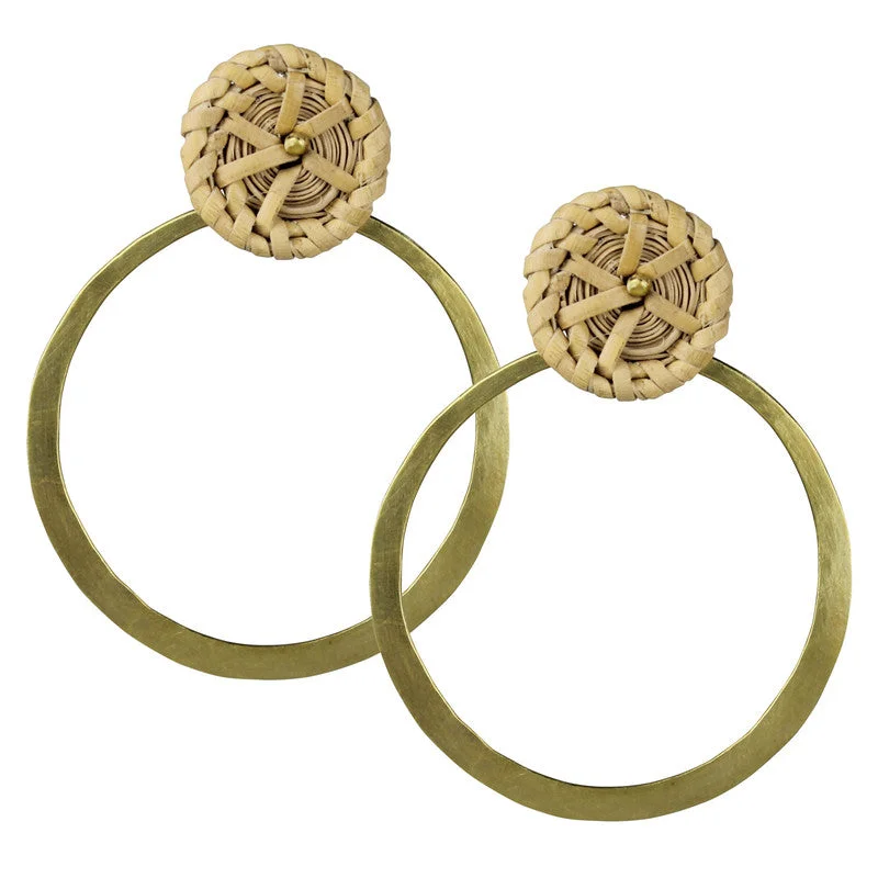 Ladies Halo Glow Rings -Biscayne Rattan Earring with Brass Hoop