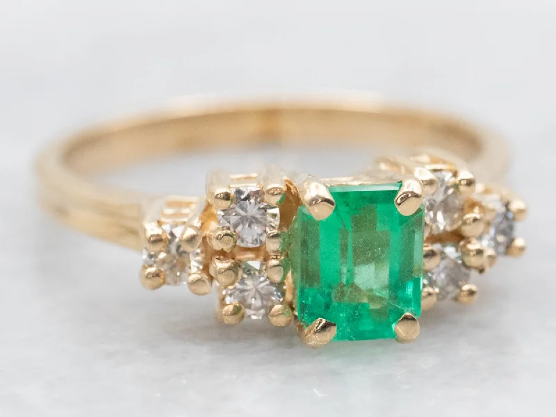 Ladies Quirky Engagement Rings -Classic Emerald and Diamond Engagement Ring